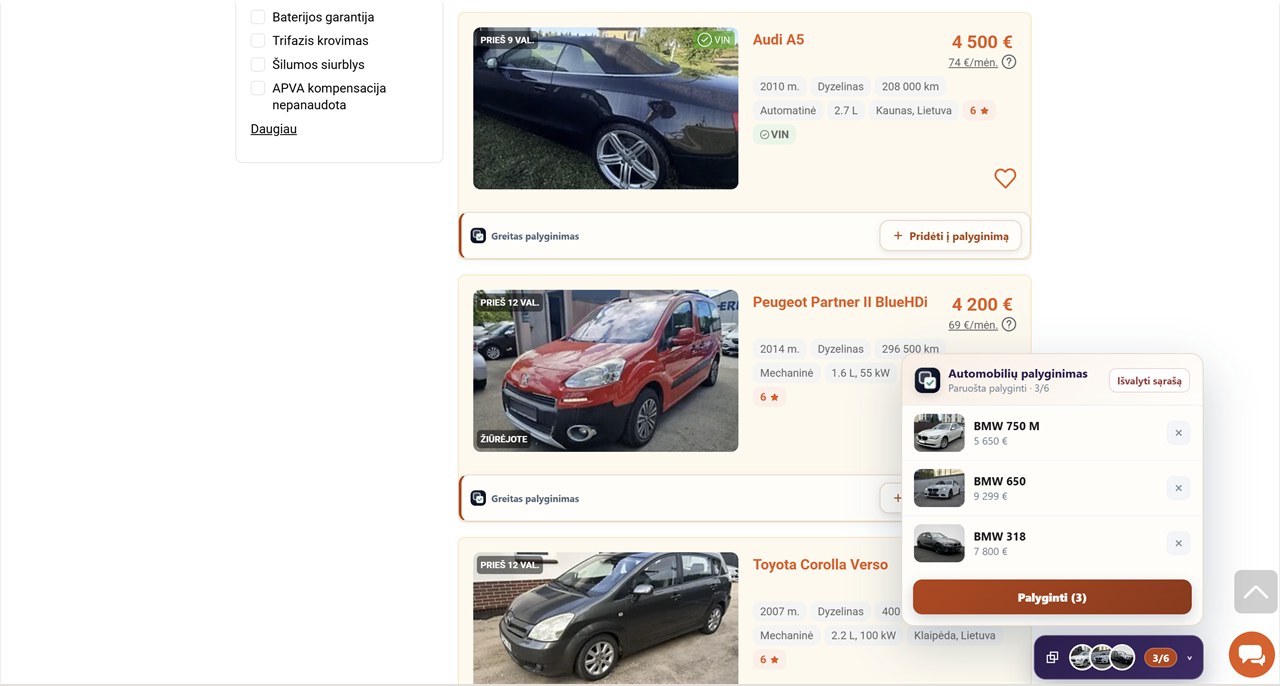 Autogidas paieška: ta pati eiga, tik tos svetainės spalvomis.
